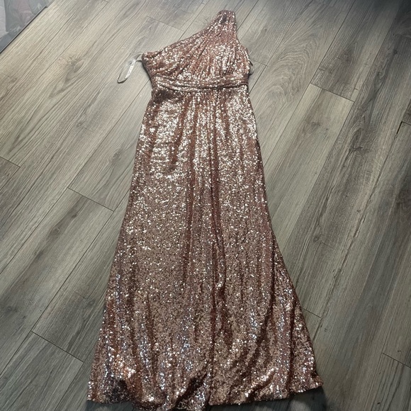 Revelry Dresses & Skirts - Revelry Starla Sequin One Shoulder Maxi‎ Dress Gown Bridesmaid Rose Gold